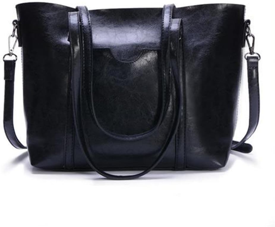 Women Genuine leather Shoulder Bags Zipper Handbags for Women Top Handle Bag Tote Bags by YUNS (Black)