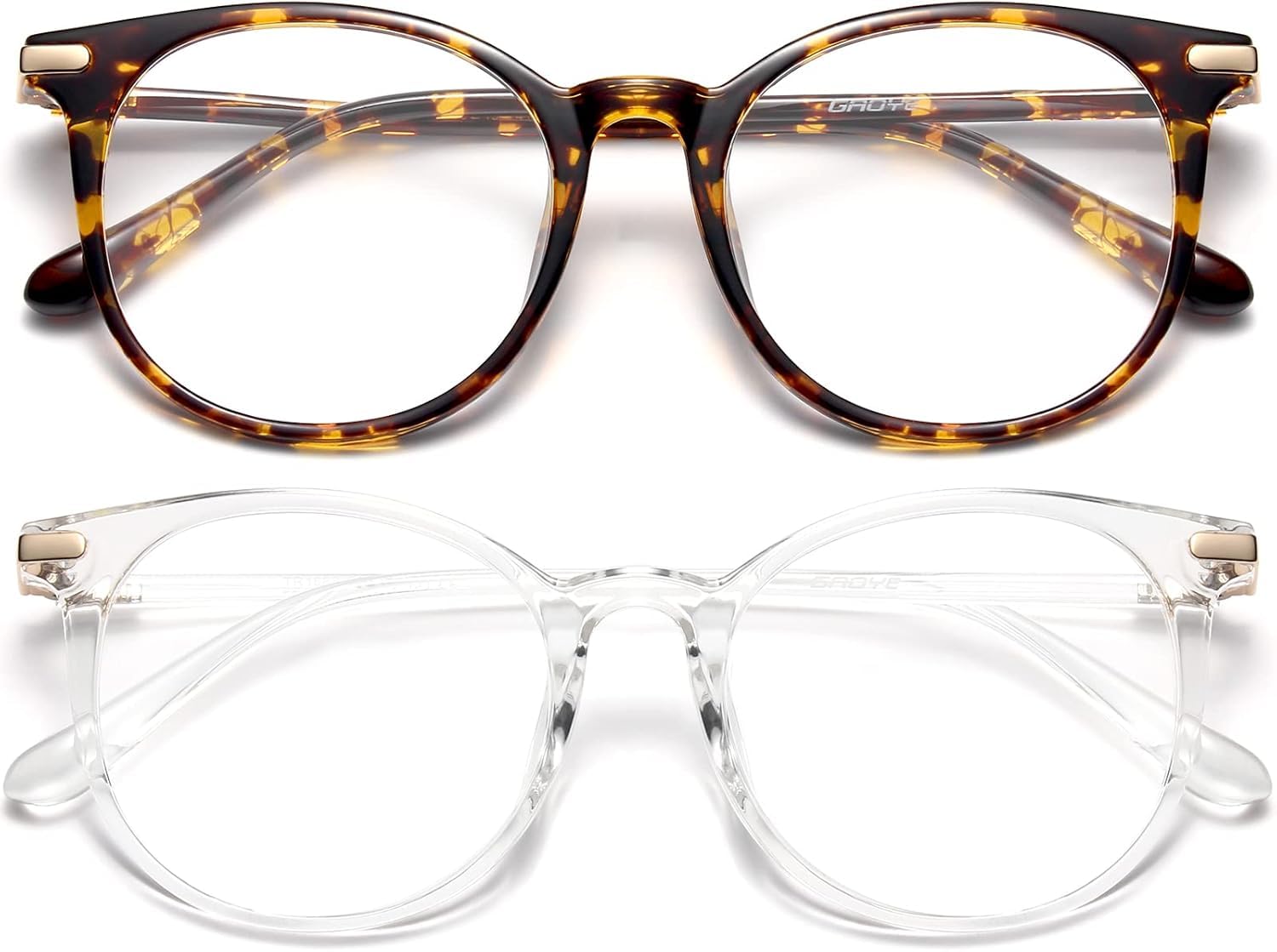 Photo 1 of Gaoye 2 Pack Blue Light Blocking Glasses, Retro Round Eyewear Frame Anti Eyestrain Computer Glasses for Women Men - GY1688 (Tea Leopard+Transparent)