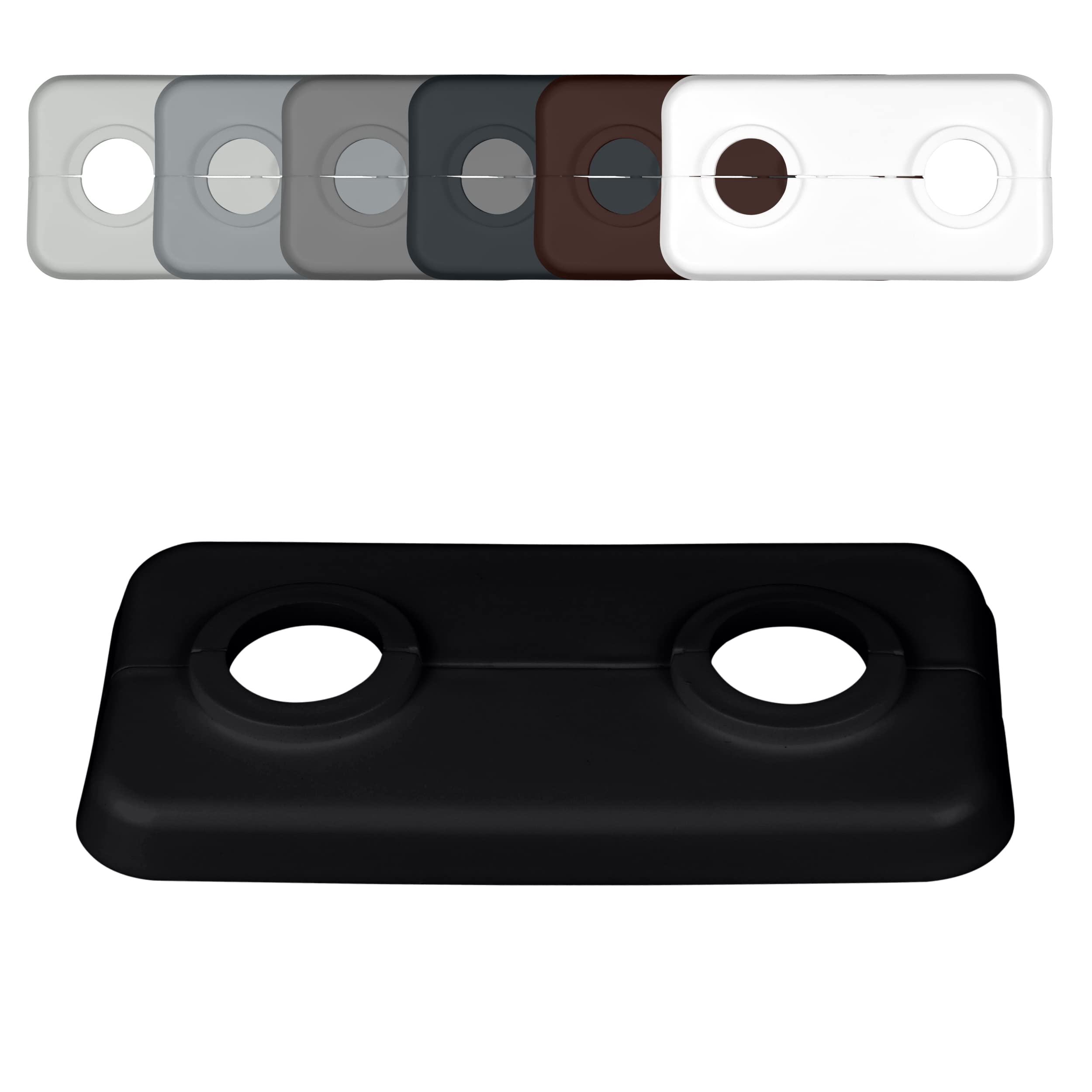 Pack of 3 Pieces Twin Double Radiator Pipe Collars, Jet Black, for Pipe diameters: 15mm 16mm 18mm 21, 3mm; Heating Pipe Hole Covers / Rings / Surrounds / Roses, Plastic (21, 3mm, RAL 9005)