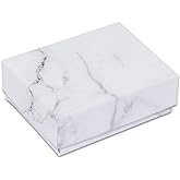 TheDisplayGuys - 25-Pack #11 Cotton Filled Cardboard Paper Jewelry Boxes Gift Case - Marble White (2.1" x 1.8" x 0.8") - for Shipping or Storage