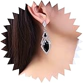 Iaceble Vintage Onyx Gemstone Dangle Earrings Silver Black Crystal Earrings Onyx Teardrop Earrings Chandelier Dangle Earrings Jewelry for Women