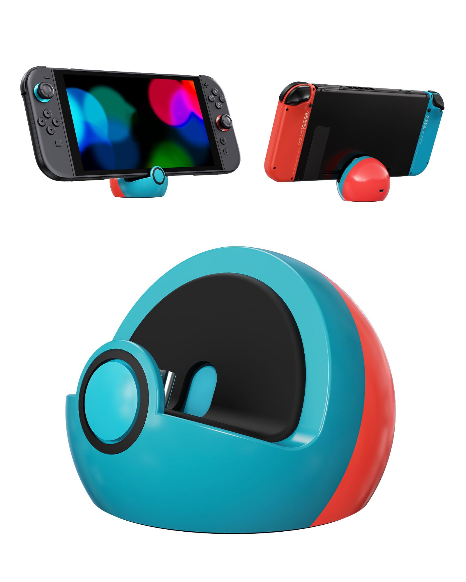 Antank Charging Stand for Switch 2, Switch, Lite & OLED, Small Cute Spherical USB-C Charging Dock Station, Portable Game Accessories & Desk Decor, Gift for Kids & Gamers (No TV Output) (Red & Blue)