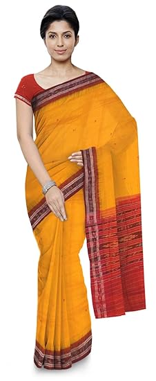 ODISHA HANDLOOM Womens Ikat Cotton & Silk Saree With Blouse Piece (o 37_Yellow)