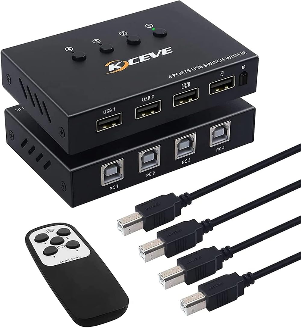 Hagsnec 4 Port USB KVM Switch Box 4 Computers Sharing 4 Devices Keyboard Mouse