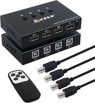 Hagsnec 4 Port USB KVM Switch Box 4 Computers Sharing 4 Devices Keyboard Mouse
