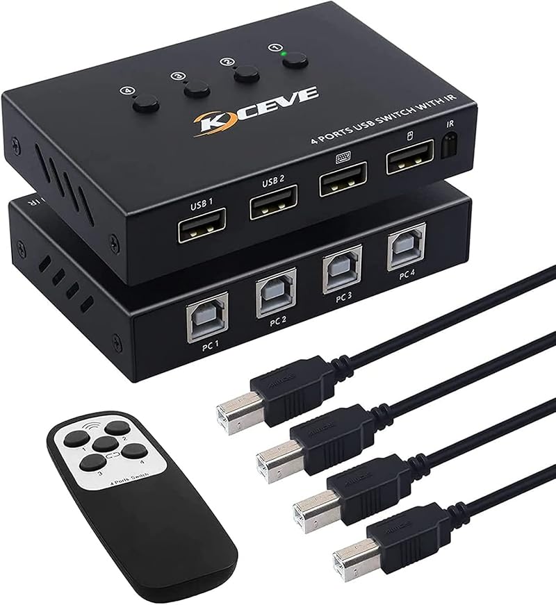 Hagsnec 4 Port USB KVM Switch Box 4 Computers Sharing 4 Devices Keyboard Mouse