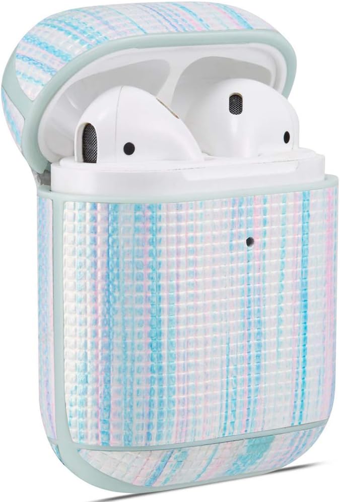 Leather Case Compatible for Apple AirPods, Genuine AirPods Leather Case with Keychain, Apple Earpods Case Cover LED Visible (Colorful)