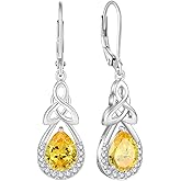 FJ Celtic Knot Dangle Drop Earrings 925 Sterling Silver Infinity Teardrop Leverback Earrings Birthstone Jewelry for Women