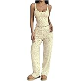 SHENHE Women's 2 Piece Pajama Set Sleeveless Crop Cami Top and Pants Y2k Floral Pjs Loungewear