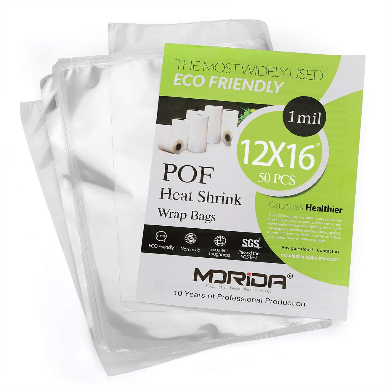 Photo 1 of MORIDA 50 pcs 12X16 inch POF Heat Shrink Wrap Bags 100 Gauge, Softer, Clear Film for Gifts, Basket, Soaps Bottles, DIY Handmade Crafts, Odorless, Non-Toxic, Food Safety Quality