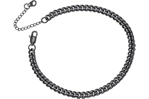 ChainsProMax Black Cuban/Figaro/Twist Rope Chain Ankle Bracelet, Stainless Steel-Send Gift Box