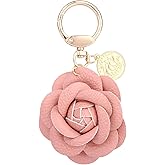 Leather Bag Charm, Pink Key Ring PU Chain Leather Flower Keychain Elegant Rose Purse Charms Floral Keyring for Women Handbags Decoration