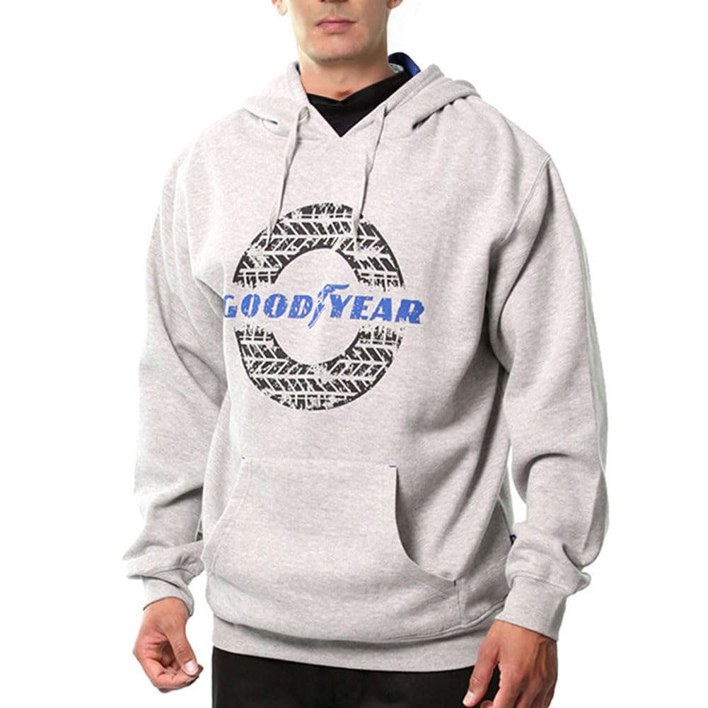 Goodyear Workwear Mens Hooded Pullover Thermal Graphic Print Work Hoodie with Kangaroo Pockets, Grey Marl, XL