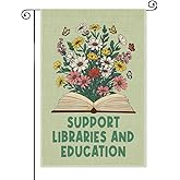 SRWNFOS Support Libraries And Education Garden Flag, Double Sided Yard Outdoor Lawn Porch Reading Room Decor Banner, Book Club Gifts for Reading Lovers Librarian, Free Library Flag for Bookworm