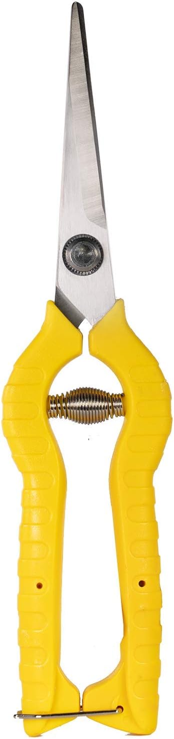Pruning Shears, Spring Loaded with Safety Lock | Plant Trimming Floral Hand Garden Scissors with Straight Stainless Steel Blades