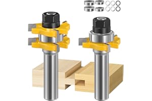 Tongue and Groove Router Bit Set with 1/2” Shank, 2PCS 3 Teeth, Adjustable T Shape Tongue Groove Router Bit, Wood Milling Cut