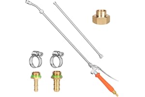WUDIALIEN All Metal 44 Inches Replacement Sprayer Wand, Garden Hose Watering Wand with 3/4'' Brass Connector, 1/4" & 3/8" Brass Barb for Most Sprayer Hoses, Built-in Stainless Steel & 2 Hose Clamps