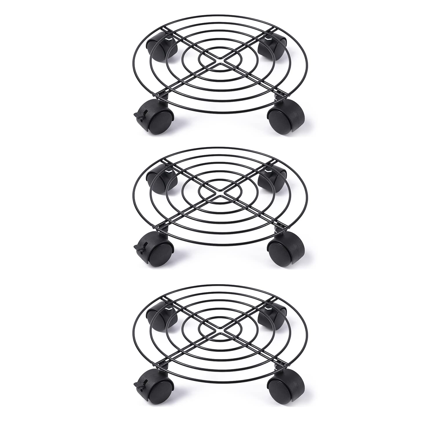 ETRAVEL 3 PCS Plant Caddy with Brakes Wheels, Heavy Duty Movable Plant Pot Stands Metal Plant Caddy with Wheels Indoor Outdoor Home Garden Tools