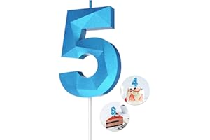 KENJOVIVO Number Birthday Candles(5 Candle Blue) 3D Diamond Shape Number Happy Birthday Cake Candles for Birthday Party Wedding Decoration Reunions Theme Party