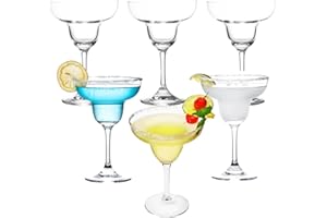 Margarita Glasses Set of 6 Clear Crystal Glass Cocktail Cups 8oz Clear Coupe Glasses Wide Mouth Galssware for Margaritas Froz