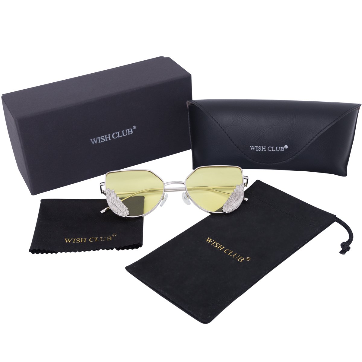 WISH CLUB Women Cat Eye Sunglasses Fashion Designer Transparent UV 400 Stylish Modern Party Glasses (Light Yellow)