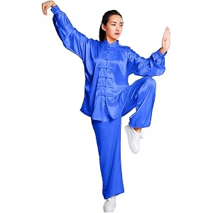 Unisex Tai Chi Uniform Set Silk Satin Long Sleeve Kung Fu Suit Martial Arts Practice Clothing Set