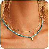 Turandoss Turquoise Initial Necklaces for Women - Layered Created Turquoise Letter A-Z Pendant Necklace Trendy Summer Boho Western Jewelry Friendship Birthday Gifts for Women Girls