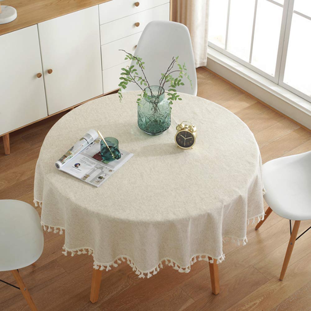 meioro Round Tablecloth Solid Color Tablecloths Tassel Table Cover Cotton Table Cover Multi-Purpose Indoor and Outdoor