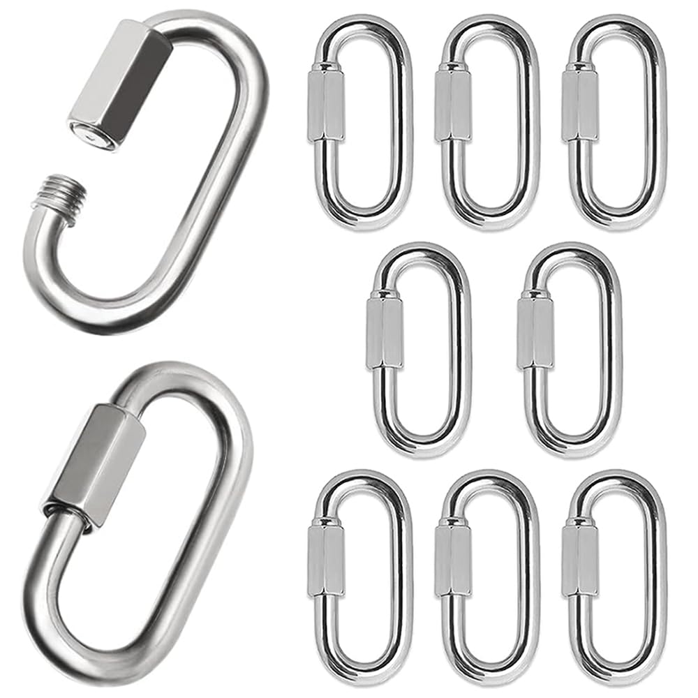 10 PCS Screw Quick Link Metal Carabiner Chain Connectors Heavy Duty D Shape Locking Clips for Outdoor Camping Climbing Fishing Hiking Traveling Accessories (M5)
