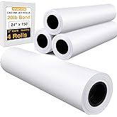 VOISEN Wide Format Paper,4 Rolls Plotter Paper 24 in x 150 Ft, CAD Bond Rolls,20lb,Bond Paper on 2" Core for CAD Printing on 