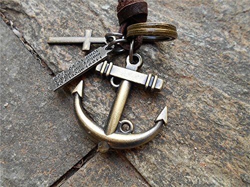 Long Leather Chain Cord Boho Necklace With Vintage Bronze Alloy Anchor Pedant Sweater Charm Necklace