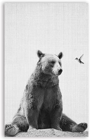 Amazon Hdプリント動物のクマの絵保育園の壁アート黒と白の赤ちゃんの動物キャンバスの絵かわいいクマの保育園の家の装飾壁画 60x80cmフレームなし ウォールステッカー オンライン通販