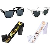 NIMOSA Just Married Decorations Bride and Groom Sunglasses and Sash for Just Married Wedding Party Decorations Wedding Sunglasses and Sash Honeymoon Accessories
