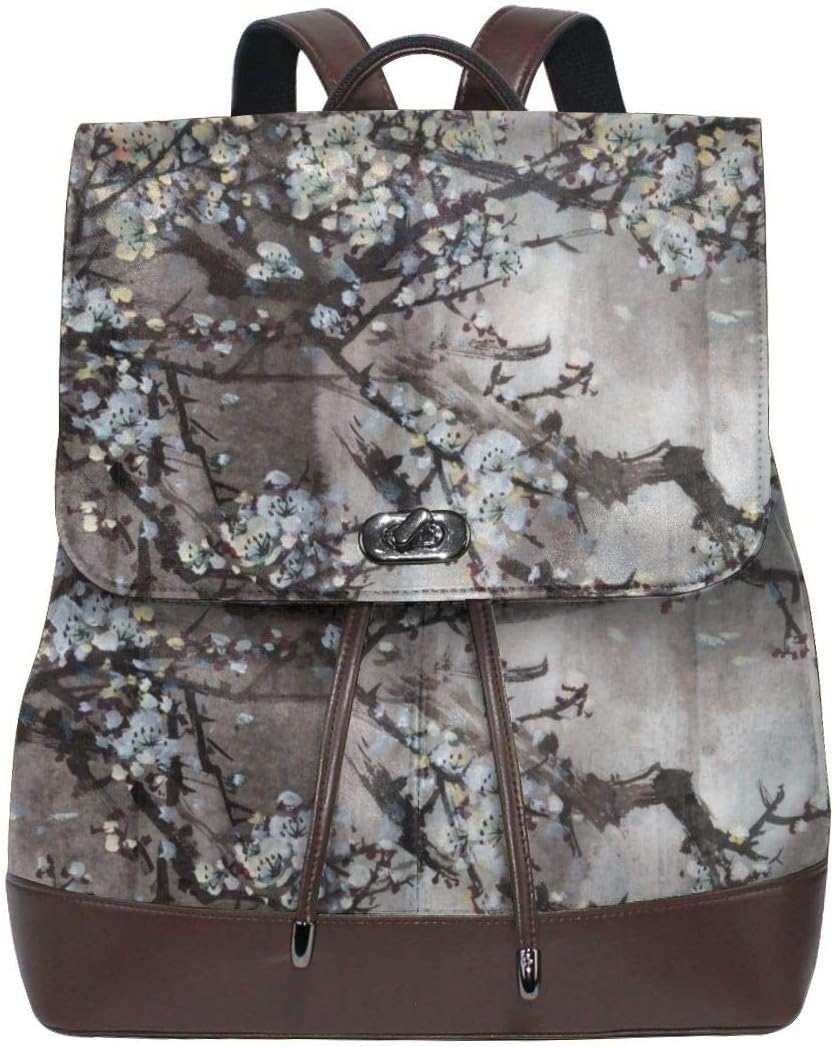 QDL Chinoiserie Plum Blossom in Night Girl Backpack Fashion Purse Convertible PU Leather Rucksack Ladies Travel Shoulder Bag Versatile Casual Daypack for Women