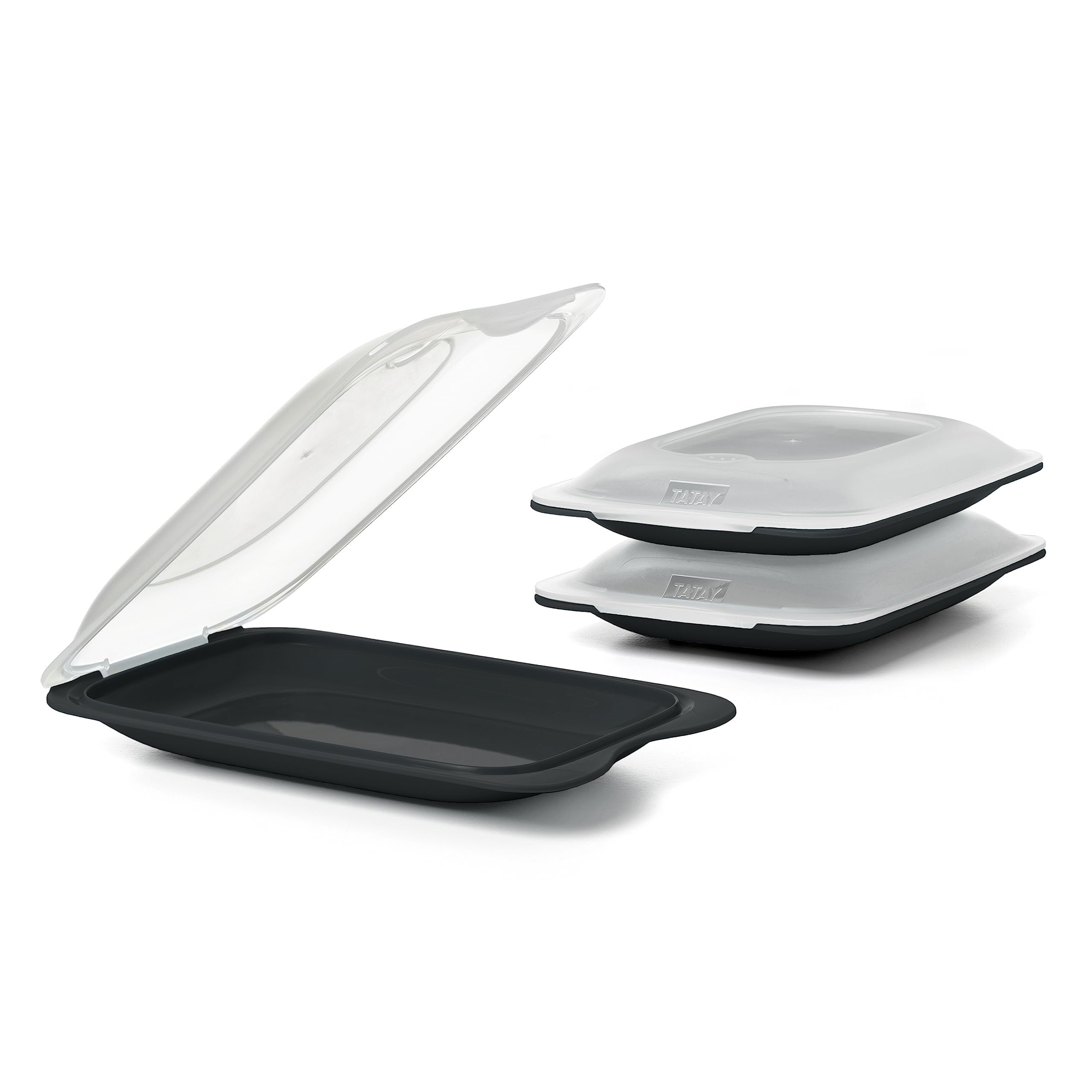 TATAY Cold Meat Containers for Fridge | Set of 3 Mini | Fridge Storage | Removable Lid, Stackable | Microwave, Freezer and Dishwasher Safe | BPA-Free, 12 x 3.1 x 18 cm, Colour Black