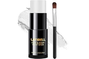 LATIBELL White Face Body Paint Sticks for Kids Adults, Oil Based Halloween Face Painting Kit with Brush, UV Neon Body Paint White Eye Black Stick for Sport Match Football Clown Cosplay Costume Party, 0.75 oz