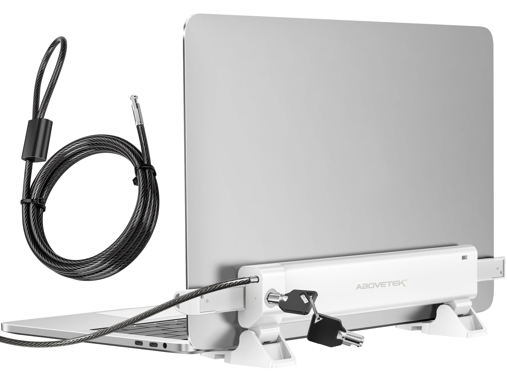 Photo 1 of AboveTEK MacBook & Surface Laptop Locking Station with Combo Lock Cable, Anti Theft Folding Security Laptop Desk Mount, Adjustable & Portable, Fits 12"-16" Laptops/Notebooks (White)