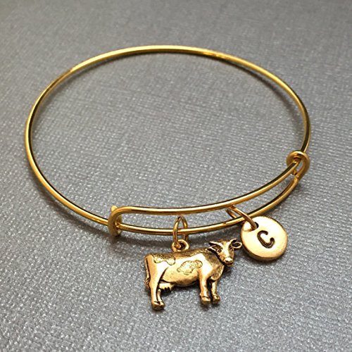 Cow bangle, cow charm bracelet, expandable bangle, charm