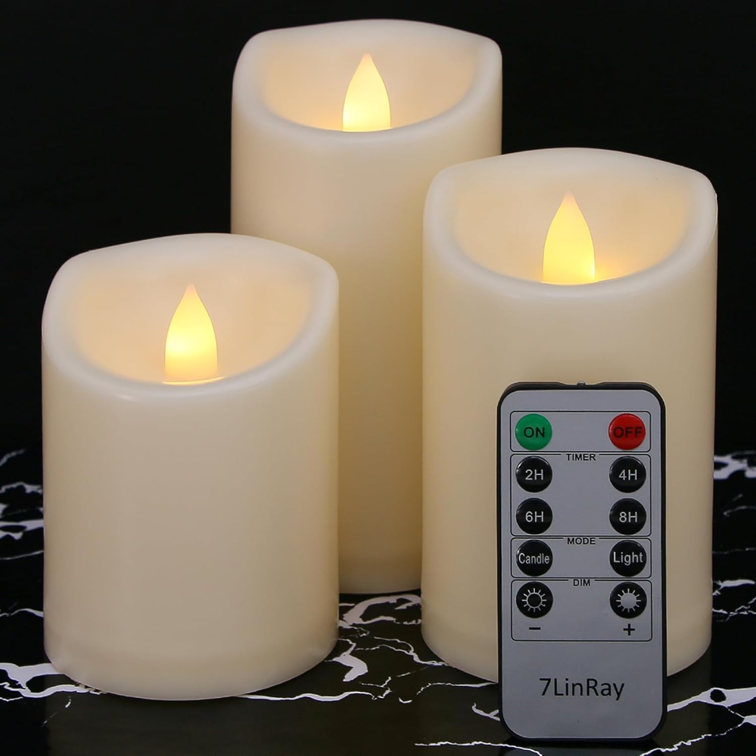 Lighting - 7LinRay Flameless Flickering Candles with Remote and Timers, 1000 Hours Waterproof Outdoor Indoor Battery Operated LED Pillar Candles, Ivory Plastic, Set of 3(D 3