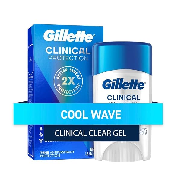 GILLETTE CLINICAL ANTIPERSPIRANT AND DEODORANT FOR MEN, 72HR SWEAT & ODOR PROTECTION, LONG LASTING FRESHNESS, ANTI-WHITE MARK TECHNOLOGY, CLEAR GEL, COOL WAVE SCENT, 1.6 OZ (PACK OF 3)