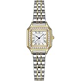 Gold Watches for Women Dainty Square Vintage Watches Luxury Ladies Diamond Accent Dress Stainless Steel Bracelet Watch Analog Quartz Waterproof Watch