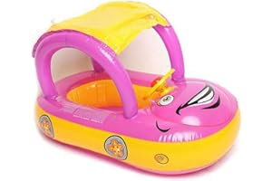 QIAONIUNIU Baby Pool Float with Canopy Summer Steering Wheel Sunshade Swim Ring Car Inflatable Toys Infants Float Seat Boat for Kids Toddlers
