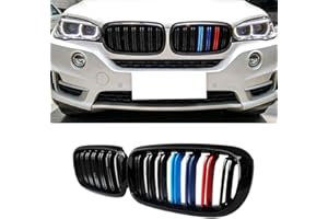 MAXDOM LLC MAXDOM Replacement Front Upper Grill Fit for BMW (2014-2018) X5 F15 (2015-2019) X6 F16 X5M F85 X6M F86 – Gloss Black Double Slats Tricolor ABS Grille