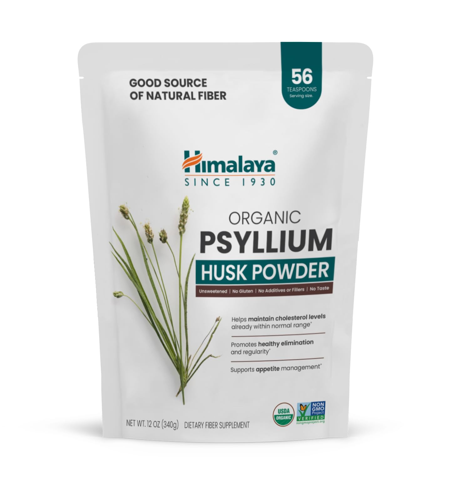 Photo 1 of Himalaya Organic Psyllium Husk Powder, Daily Dietary Fiber Supplement, Regularity, Appetite Management, USDA Certified Organic, Non-GMO, No Artificial Colors, Unflavored, 56-Teaspoon Supply, 12 Oz