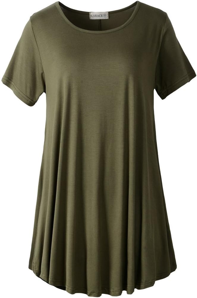 Women Short Sleeves Flare Tunic Tops for Leggings Flowy Shirt