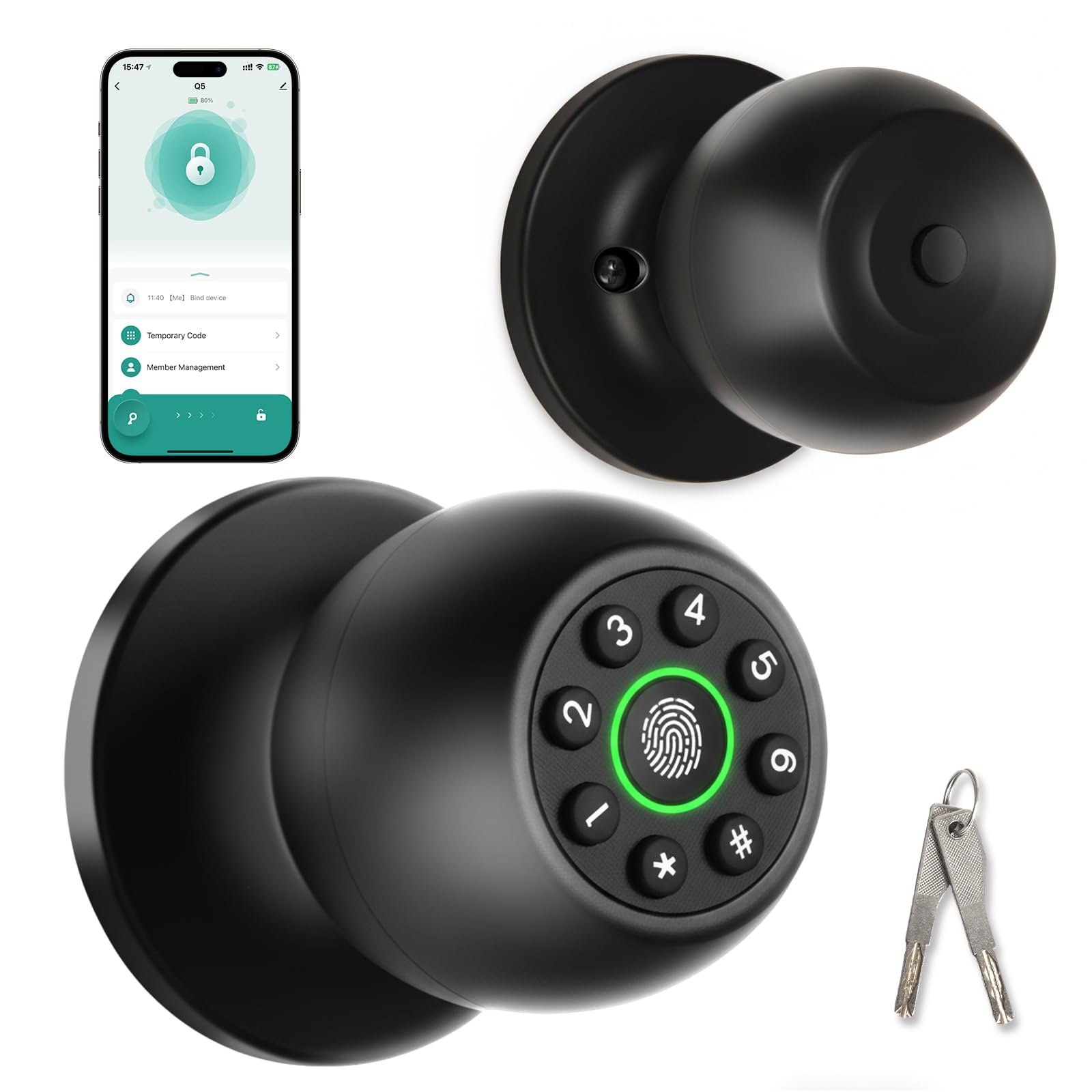 Photo 1 of Boiarc Smart Fingerprint Door Knob with Keypad, Fingerprint Door Lock, Keyless Entry Door Lock, Biometric Door knobs with App Control, Door Knob with Lock for Bedroom, Garage, Home & Office