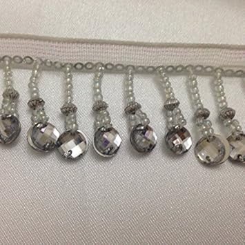 Beaded Trim Curtain Blind Bead Fringe Edge Trimming Silver 1 Yard