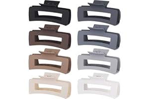 CHANDAT 4.1 Inch Large Hair Clips 8 Pcs Square Claw Clips for Thick Hair Big Hair Claw Clips Acrylic Banana Jaw Clips Hair Accessories for Women and Girls -Grey Brown