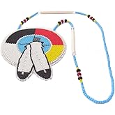 La Vivia Handmade Beaded Necklace| Native American Style Seed Beads Large Medallion Necklace| Colorful beaded design| Medicine Wheel Feathers Design for Women|