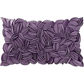 KINGROSE Hand Crafted Stereo Flower Throw Pillow Cover Rectangular Cushion Cover Soft Pillow Case for Sofa Couch Chair Bed Living Room Office 12 x 20 Inches Velvet Purple
